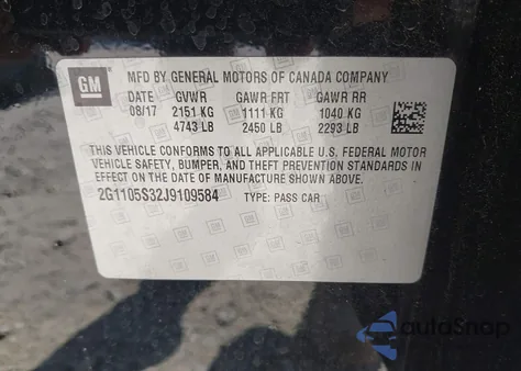 2018 Chevrolet Impala 1Lt из США, поврежденный, VIN 2G1105S32J9109584